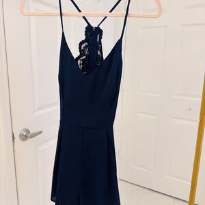 B Darlin Navy Blue Lace Back Romper